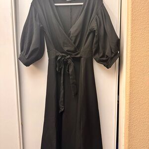 Boohoo Wrap Midi Dress Black Size 18